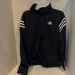 Adidas Boys Black with white stripes Front Zip Track Jacket Size M (10/12)